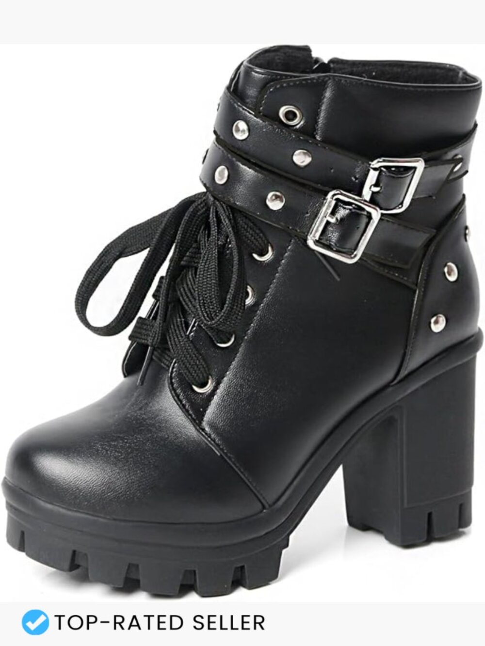 Goth Platform Boots Chunky Heel Ankle Booties Punk Buckle with Zipper Lace Up
